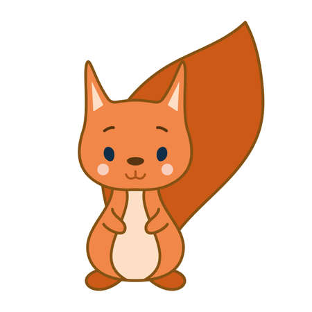 Cute ginger baby squirrel on white background, Vector illustration. Sweet wild animal sticker, children print. EPS10, editable character.のイラスト素材