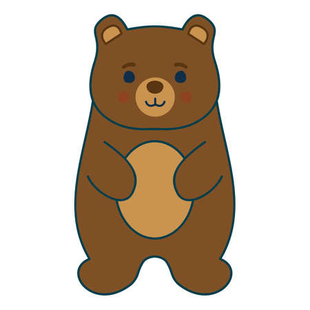 Cute baby bear, kids vector drawing, flat wild animal illustration. Minimalistic 2d character, EPS10, editable sticker teddy bear, little friendly animalのイラスト素材