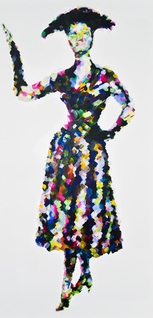 50s Perfection, contemporary acrylic painting inspired by 1950s fashion, posed, elegant with gloves and hatの写真素材