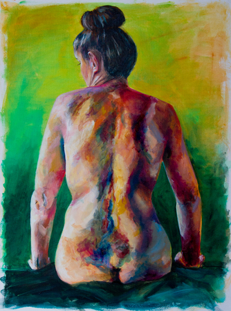 contemporary painting of nude female backの写真素材