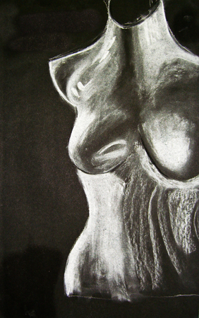 mannequin drawing in chalk on a black backgroundの写真素材