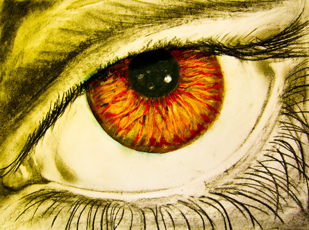 Drawing of eye with orange pupilの写真素材