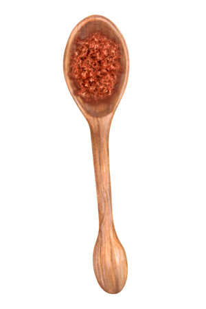 Wooden spoon with ground coffee. Coffee powder with Robusta and Arabica flavors. Coffee day. Watercolor and marker illustration.Hand drawn artの写真素材