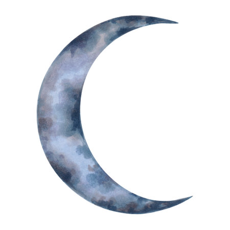 Crescent moon celestial magical element.Sketch of astrological lunar phase cycle.Illustration with watercolor and markers Hand drawn isolated art.の写真素材