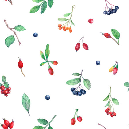 Watercolor seamless pattern with berries.