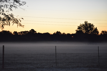 foggy sunrise in the countryの写真素材