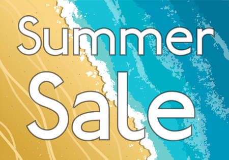 horizontal sea coast landscape. lettering summer sale.のイラスト素材