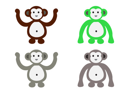 different color skins and manners of monkey cartoon charactersのイラスト素材