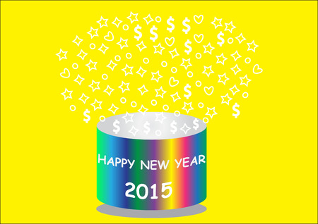 happy new year with round colorful bucket and bubbling with symbolのイラスト素材