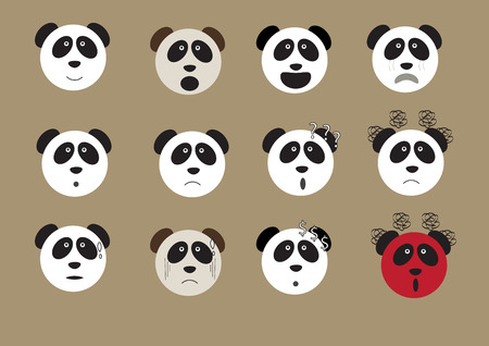 cute panda bear face emoji vector illustration with different emotionsのイラスト素材