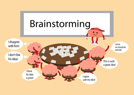 brainstorming cartoon characters vector illustration with different brain vector mannersのイラスト素材
