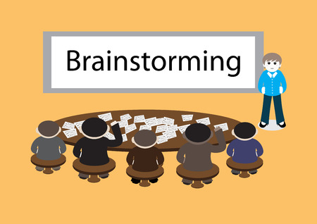 business brainstorming cartoon characters vector illustration with different businessman vector cartoon character manners and businesswoman vector cartoon characterのイラスト素材