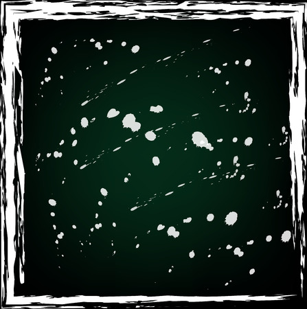 grunge dark green chalkboard vector illustration with grunge frame and splash ink dropping on dark green boardのイラスト素材