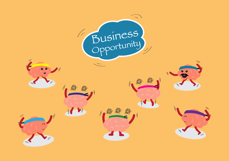 brain cartoon character illustration chasing business opportunity from skyのイラスト素材