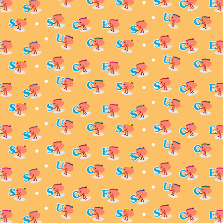 brain cartoon character pattern background vector illustration holding letters of success (conceptual image about teamwork that helping together to build the success)のイラスト素材
