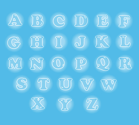 cute English alphabet vector illustration set showing in glowing bubble on light blue backgroundのイラスト素材