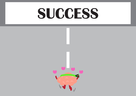 brain cartoon character vector illustration walking on the road to success board (conceptual image about person works for his dream and try to reach for an achievement with passion)のイラスト素材