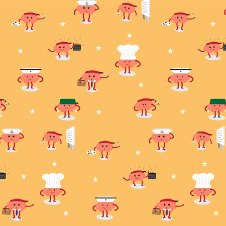 brain cartoon characters vector illustration pattern background showing career setsのイラスト素材
