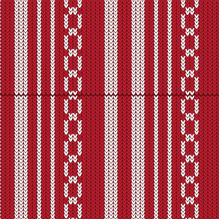 Red and white vertical striped with weave shape knitted pattern background vector illustration imageのイラスト素材