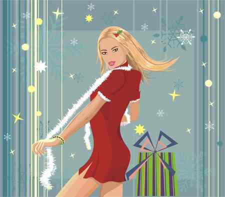 young sexy woman dancing or posing in christmas dressのイラスト素材