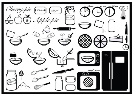Pie baking set, cooking instructionのイラスト素材