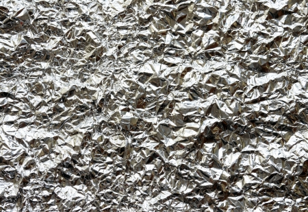 Crumpled Silver Aluminum Foil Background Textureの写真素材