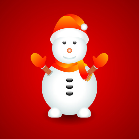 Snowman with red background, a vector illustration.のイラスト素材
