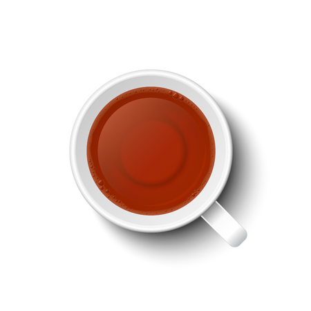 Tea in mug vector in white, isolated on white background. Top view, from above.のイラスト素材