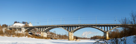 panorama  view of  bridge in  across the riverの写真素材