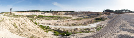 Panorama  large quarry limestone ore