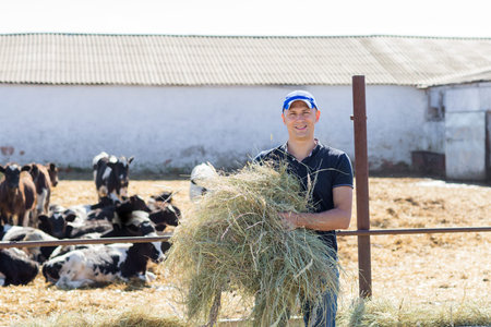 portrait of a man on livestock ranchesの写真素材