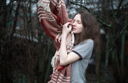 Portrait close up of young beautiful womanの写真素材