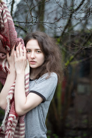 Portrait close up of young beautiful womanの写真素材