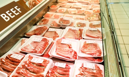 meat pork products in supermarketの写真素材