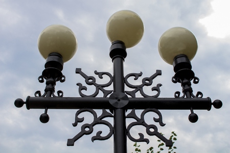 Street light. Triple lantern. Street Floor Lamp.の写真素材