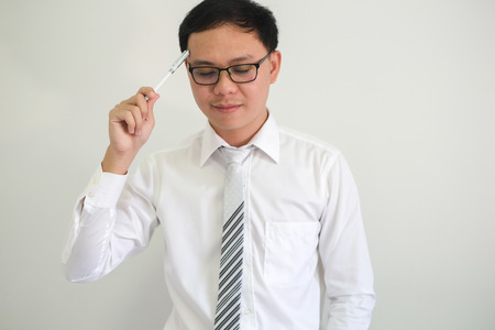 Portrait of young ceo asian businessman thinkings idea concept for project work.の写真素材