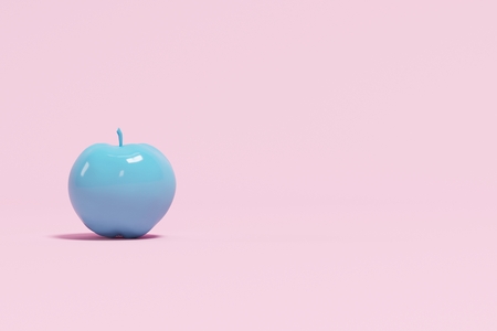 Blue Apple on pink pastel background. minimal concept.の写真素材