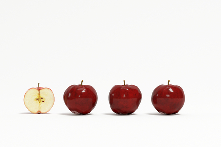 Outstanding Half Red apples on white background. minimal concept.の写真素材