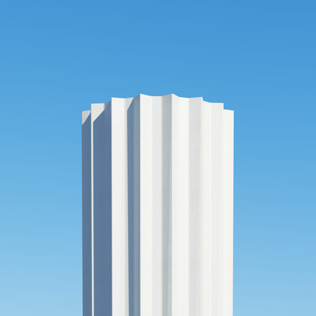 Yellow shape straight building with shadows on sky background. Minimal architecture Ideas concept....