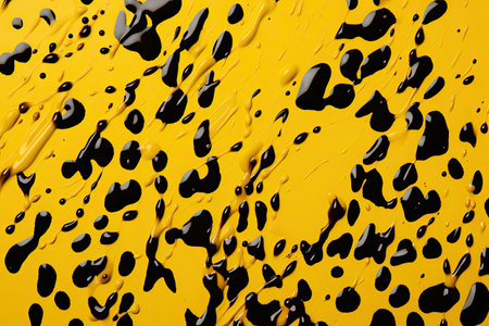 Black and yellow paint splashes on a yellow background. Abstract background.の素材