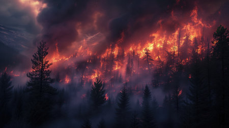 Forest fire in the mountains of the Ukrainian Carpathians, Ukraineの素材