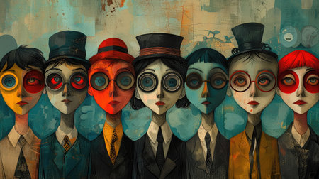 Group of men and women with different faces. 3d illustration.の素材