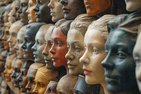 Group of ancient statues of human heads in the Museum of Anatolia, Istanbul, Turkeyの素材