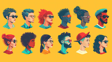 Vector set of avatars of young men and women with different hairstyles.の素材
