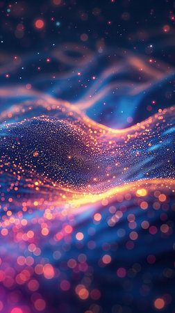 3D rendering of abstract digital particles with depth of field and bokeh effectの素材