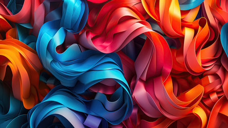 3d render, abstract background with colorful twisted ribbons in different colorsの素材