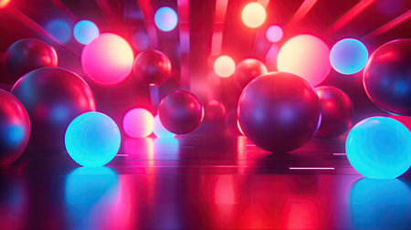 3d render, abstract background with colorful balls, light and reflectionsの素材