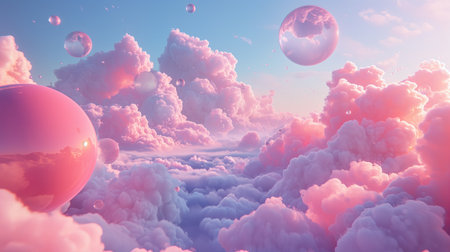 Beautiful fantasy landscape with clouds and planet. 3d illustration.の素材