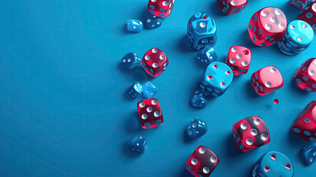 Red and blue dices on a blue background. 3d renderingの素材
