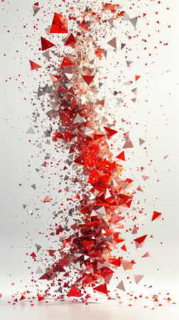 3d illustration of abstract geometric composition made of chaotic red, white and black trianglesの素材